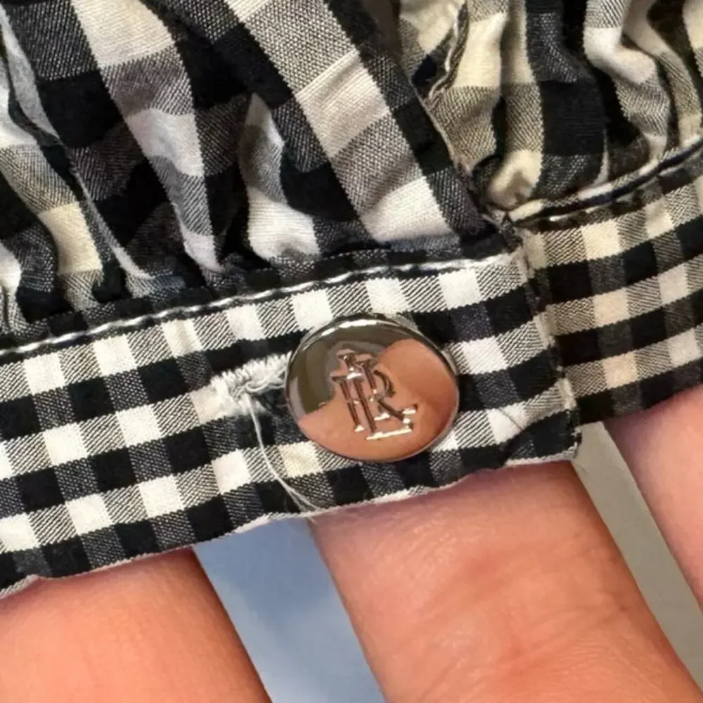 Lauren Ralph Lauren Black & White Gingham Ruffle Cold-Shoulder Blouse - Size L - Picture 5 of 11